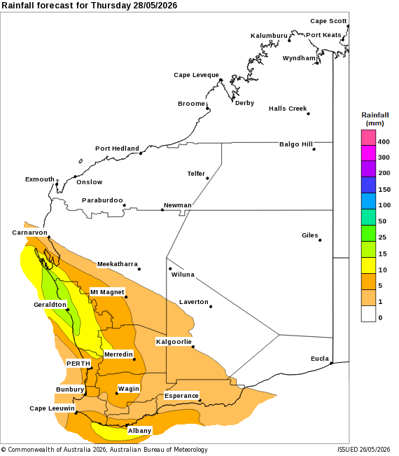 Wet weather is to drench Perth this week [Photo Credit: Bureau of Meteorology] 